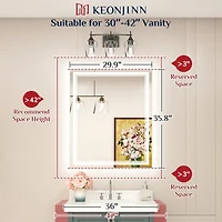 keonjinn 30x36 Led Bathroom Mirror with Frontlit and Backlit