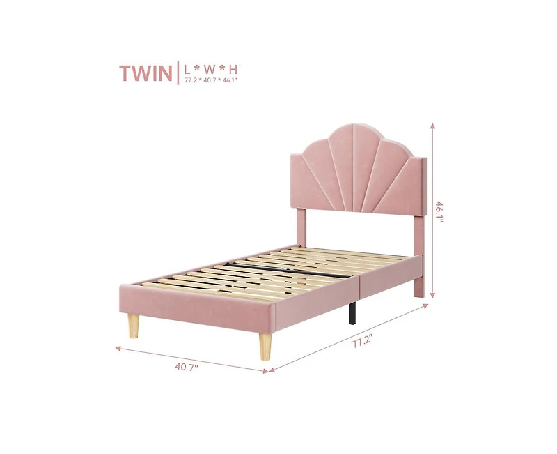 gaomon Twin Pink Bed Frame, Twin Velvet Upholstered Bed Frame with Height Adjustable Headboard