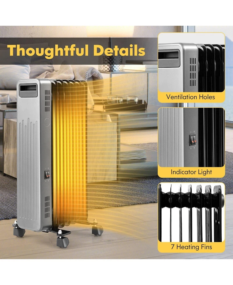 Gouun 1500W Portable Oil-Filled Radiator Heater for Home and Office