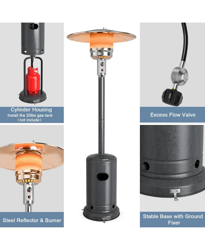 Gouun 50000 Btu Stainless Steel Propane Patio Heater with Trip over Protection