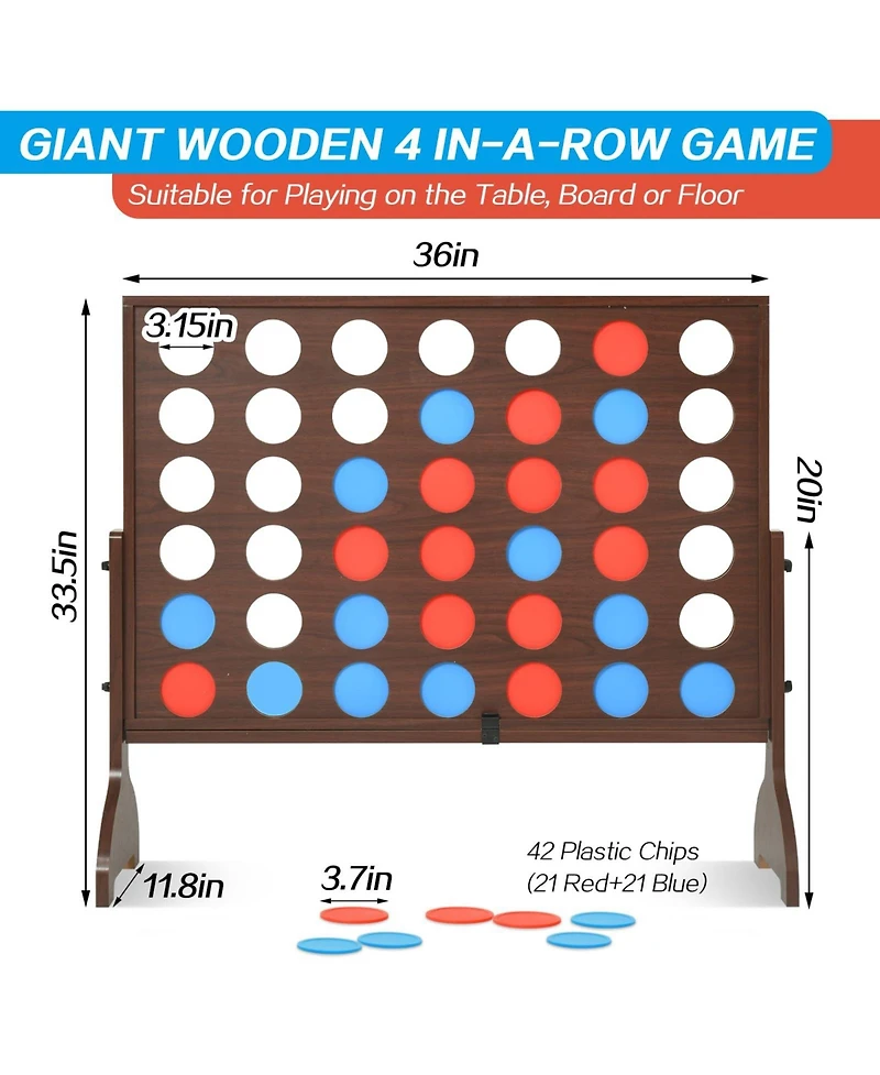Sugift Giant Wooden 4-in-a-Row Game, Outdoor & Indoor Connect 4 Game w/42 Discs & Carrying Bag, Fun for All Ages