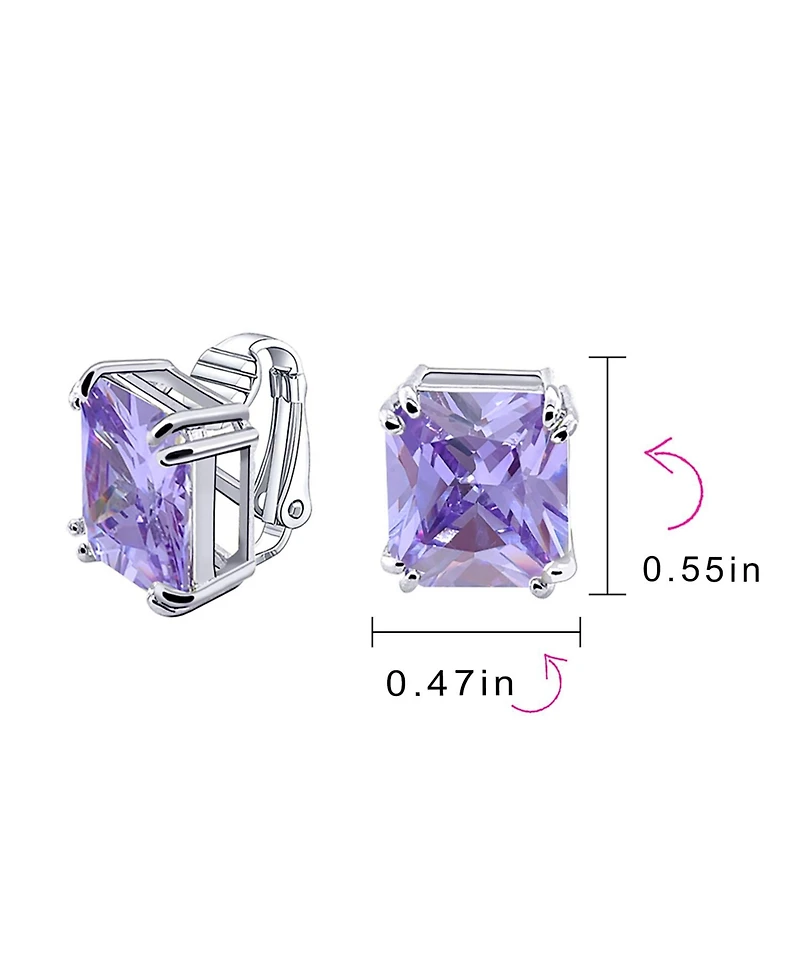 Bling Jewelry Rectangle Shape Statement 7CT Emerald Cut Cz Solitaire Clip On Stud Earrings Rhodium Plated Brass Non Pierced 14MM x 12MM