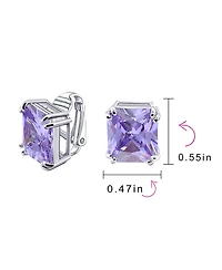 Bling Jewelry Rectangle Shape Statement 7CT Emerald Cut Cz Solitaire Clip On Stud Earrings Rhodium Plated Brass Non Pierced 14MM x 12MM
