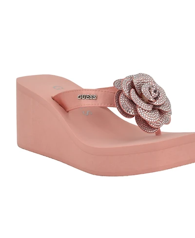 Guess Women's Damani Rhinestone Flower Eva Platform Wedge Sandals
