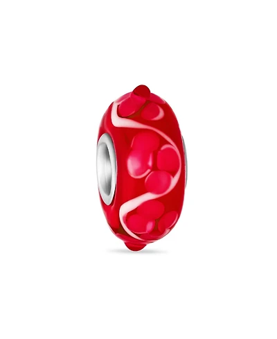 Bling Jewelry Murano Glass .925 Sterling Silver Core 3D Lamp work Floral Blue Green Red and White Hibiscus Flower Spacer Charm Bead Fits European Brac