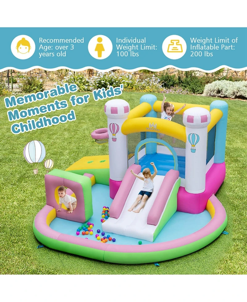 Costway Inflatable Bounce House with Slide Jumping Area Obstacle Ball Pit 502W Blower