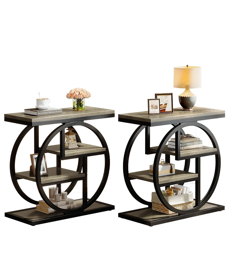 Tribesigns End Table Set of 2, 4-Tier Narrow Side Table, Wood Small Sofa Side Table, Industrial Bedside Table for Bedroom, Living Room