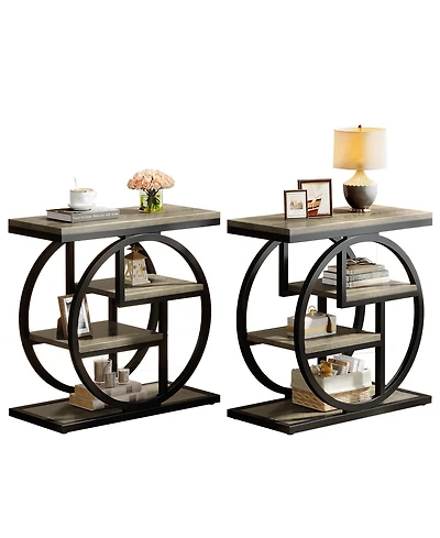 Tribesigns End Table Set of 2, 4-Tier Narrow Side Table, Wood Small Sofa Side Table, Industrial Bedside Table for Bedroom, Living Room