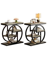 Tribesigns End Table Set of 2, 4-Tier Narrow Side Table, Wood Small Sofa Side Table, Industrial Bedside Table for Bedroom, Living Room