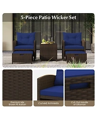 Gouun 5 Pieces Patio Rattan Furniture with 2 Ottomans and Tempered Glass Table