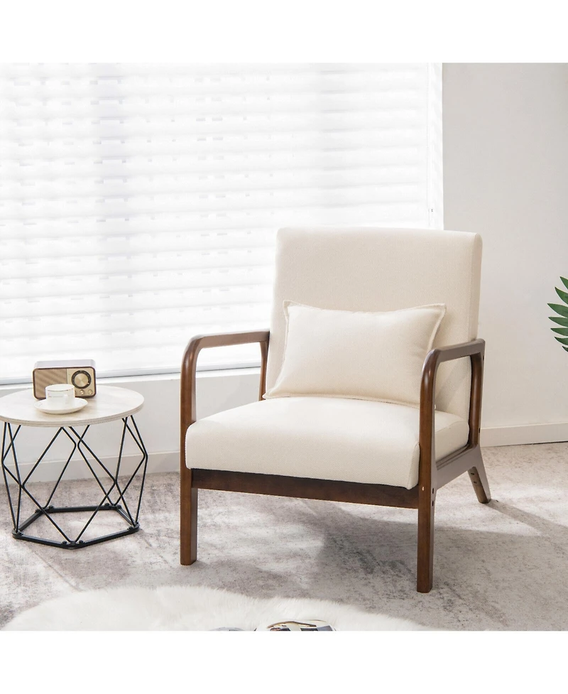 Gouun Modern Accent Chair with Rubber Wood Frame and Lumbar Pillow