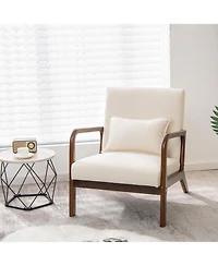 Gouun Modern Accent Chair with Rubber Wood Frame and Lumbar Pillow