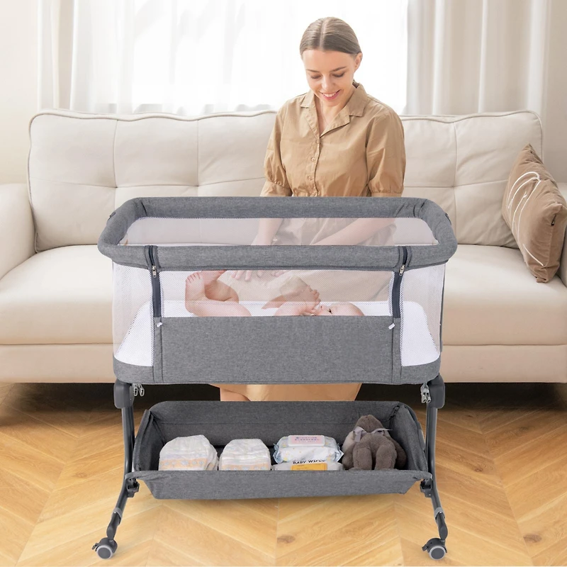 Gouun Baby Bassinet Bedside Sleeper with 6-Level Adjustable Height