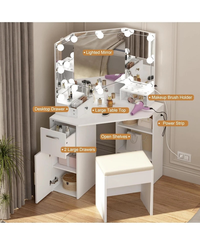 gaomon Vanity Mirror with Lights and Table Set & Power Outlet