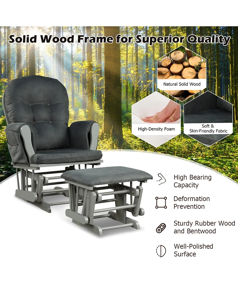 Glider and Ottoman Cushion Set Wood Baby Nursery Rocking Chair