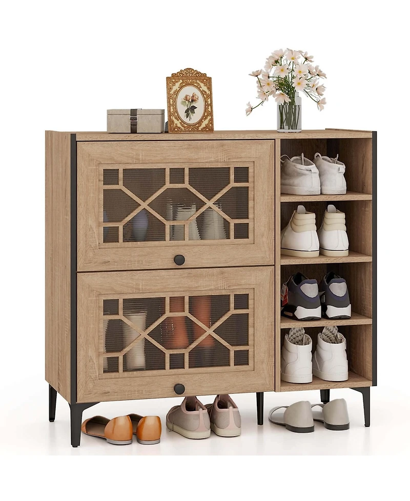 Costway Shoe Storage Cabinet with Flip Doors Adjustable and Removable Shelves for Entryway