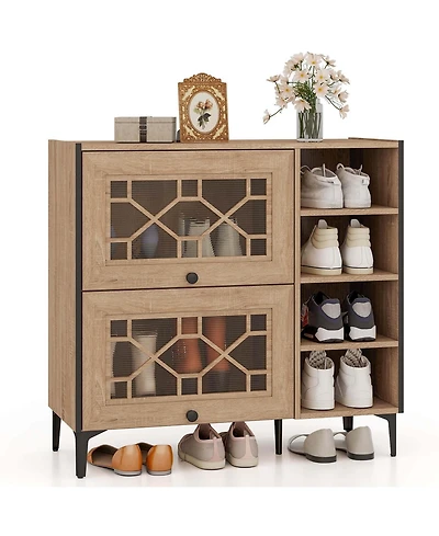 Costway Shoe Storage Cabinet with Flip Doors Adjustable and Removable Shelves for Entryway