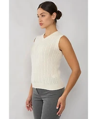 Jennie Liu Women's 100% Cashmere V Neck Cable-knit Sweater Vest