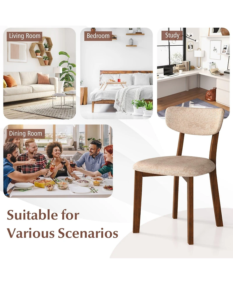 Gouun Dining Chairs Set of 2 Upholstered Mid-Back with Solid Rubber Wood Frame