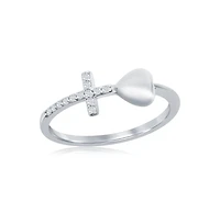 Simona Sterling Silver Heart & Cz Cross Ring