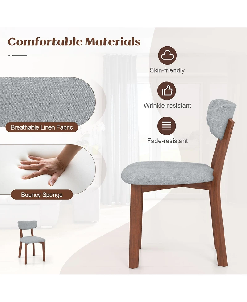 Gouun Dining Chairs Set of 2 Upholstered Mid-Back Chairs with Solid Rubber Wood Frame
