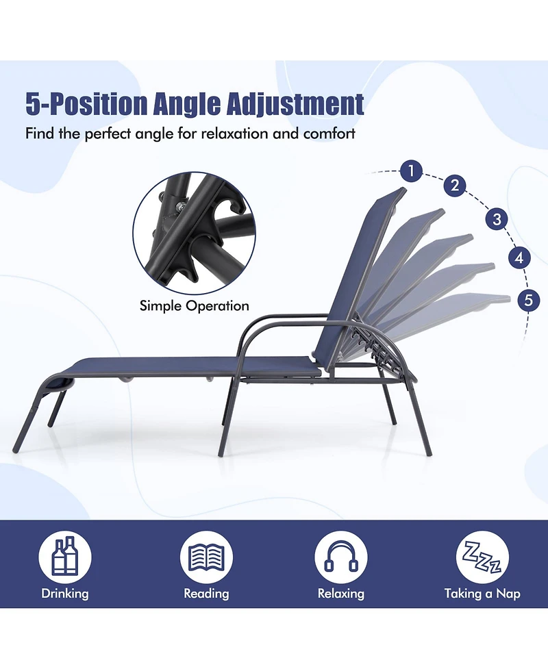 Gouun Adjustable Patio Chaise Folding Lounge Chair with Backrest