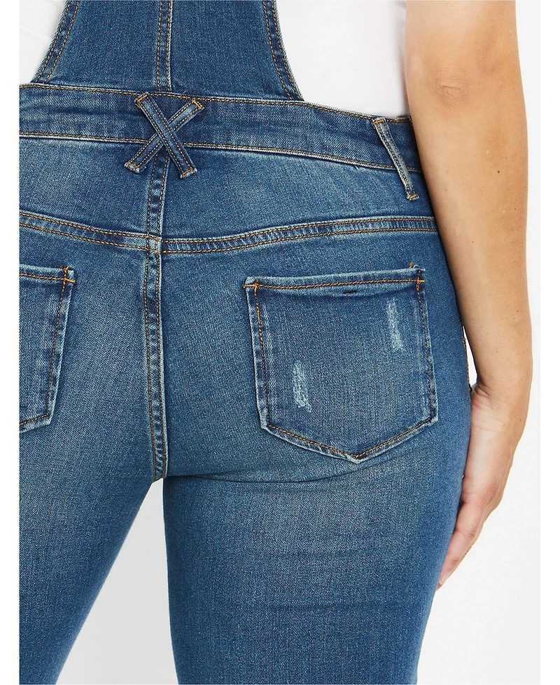 Motherhood Maternity Indigo Blue Side-Panel Letdown Skinny Ankle Denim Overalls 