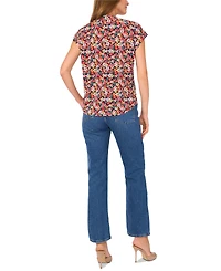 Vince Camuto Women's Floral-Print Split-Neck Cap-Sleeve Top