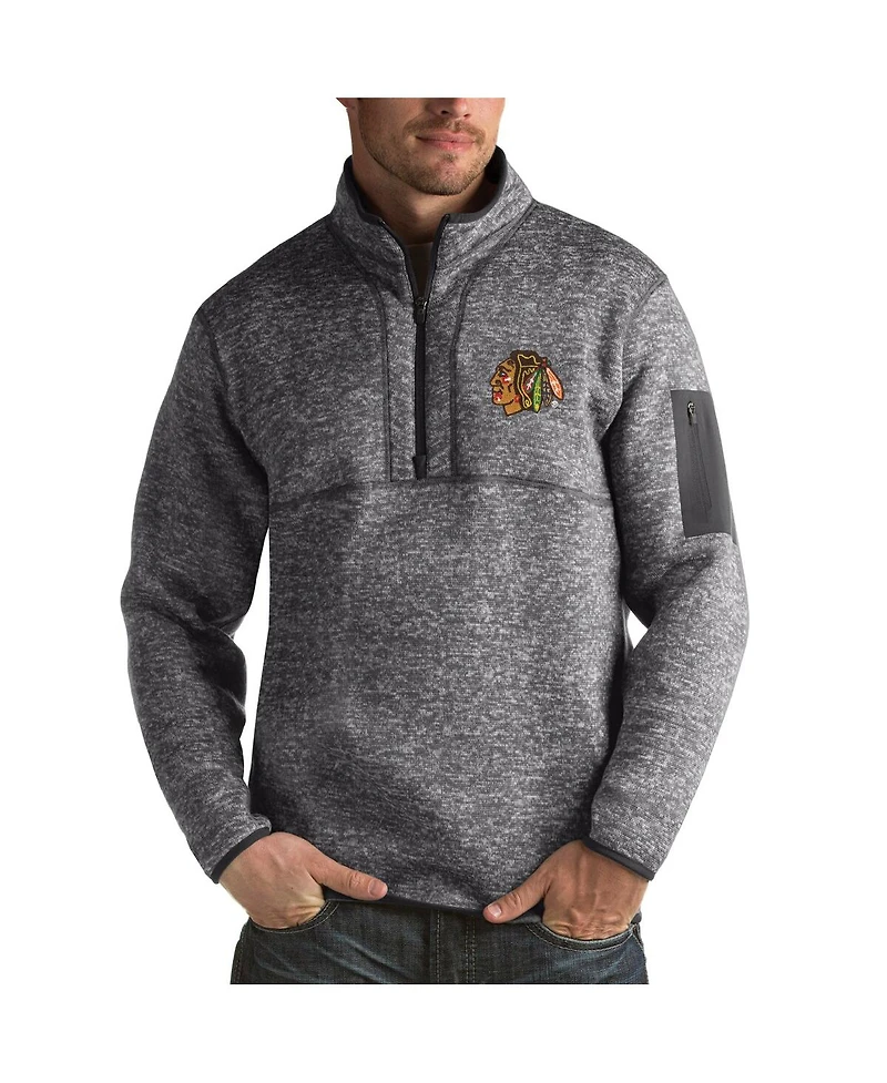 Antigua Men's Charcoal Chicago Blackhawks Fortune 1/2-Zip Pullover Jacket