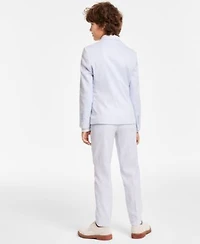 Calvin Klein Big Boys Slim Fit Stretch Ocean Sharkskin Jacket Vest Pants Stretch Floral Print Shirt