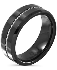 Men's Black Ceramic & Sterling Silver Twist Rope Band