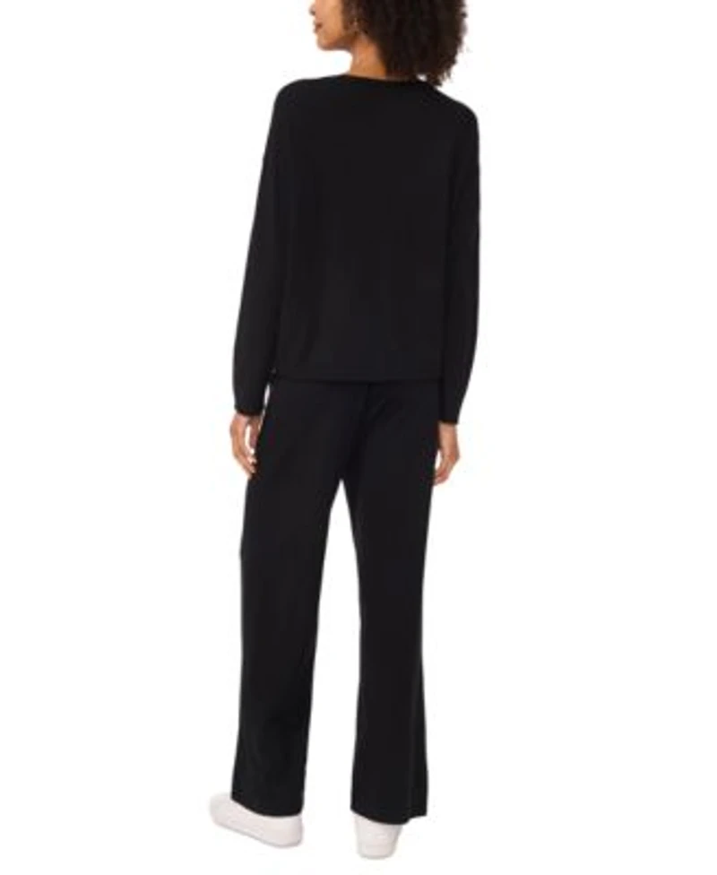 Vince Camuto Womens Mid Rise Straight Leg Sweatpants Ribbed Trim Crew Neck Sweater