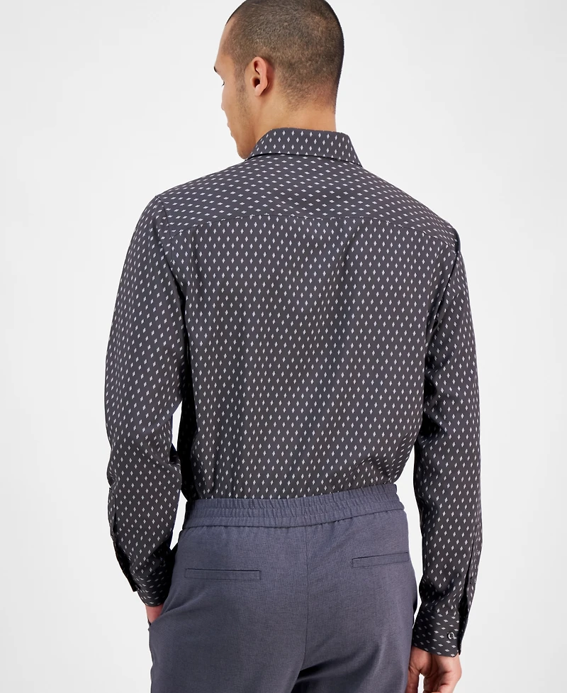 Alfani Men's Slim Fit Long Sleeve Button-Front Dash Diamond Print Shirt, Exclusively at Macy's