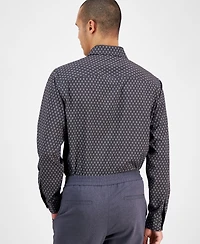Alfani Men's Slim Fit Long Sleeve Button-Front Dash Diamond Print Shirt, Exclusively at Macy's