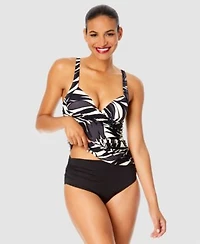 Anne Cole Womens Ruched Front Underwire Tankini Top High Waist Bikini Bottoms