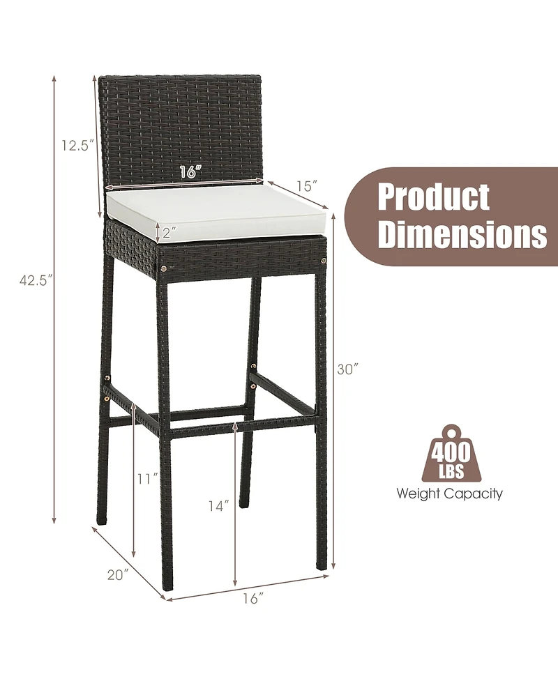 4 Pcs Patio Wicker Barstools Bar Height Chairs with Cushions Backyard