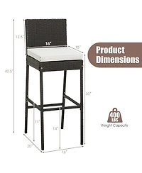 4 Pcs Patio Wicker Barstools Bar Height Chairs with Cushions Backyard