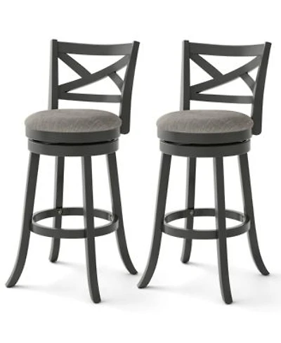 Swivel Bar Stools Set Of 2 Bar Height Chairs With Hollow Back Soft Padded Seat