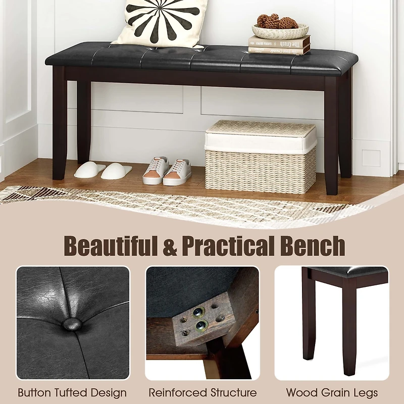 Gymax Upholstered Pu Dining Room Bench Solid Wood Button Tufted Dining Room Bench
