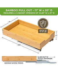 Florida Brands Bamboo Wooden Pull Out Cabinet Organizer with Heavy Duty Metal Rails and Bamboo Basket x 20 In