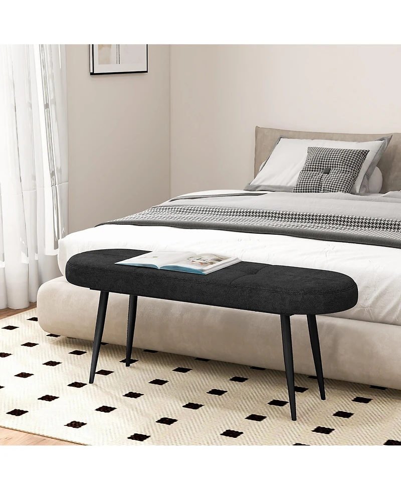 Gymax 47'' Upholstered Entryway Bench w/ Padded Seat & Heavy-duty Metal Frame