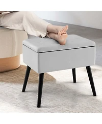 Velvet Vanity Stool Ottoman with Storage Solid Wood Legs Flip-Up Top for Entryway