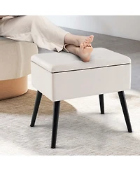 Velvet Vanity Stool Ottoman with Storage Solid Wood Legs Flip-Up Top for Entryway