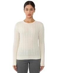 Jennie Liu Women's 100% Cashmere Cable-knit Long Sleeve Pullover Crew Neck Sweater