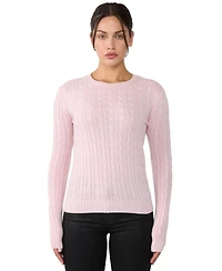 Jennie Liu Women's 100% Cashmere Cable-knit Long Sleeve Pullover Crew Neck Sweater