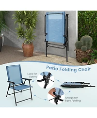 Patio 2pcs Folding Sling Back Chair Portable Armrests Metal Outdoor Dining