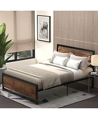 Homcom Full Bed Frame with Headboard & Footboard, Strong Metal Slat Support Bed Frame w/ Underbed Storage Space, No Box Spring Needed