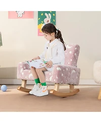 Gouun Kids Rocking Chair Upholstered Flannel Children Rocker with Solid Poplar Wood Rocking Feet