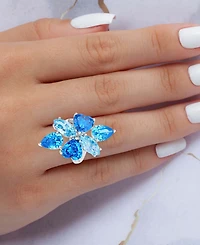 Blue Cubic Zirconia Mixed Cut Cluster Statement Ring in Sterling Silver