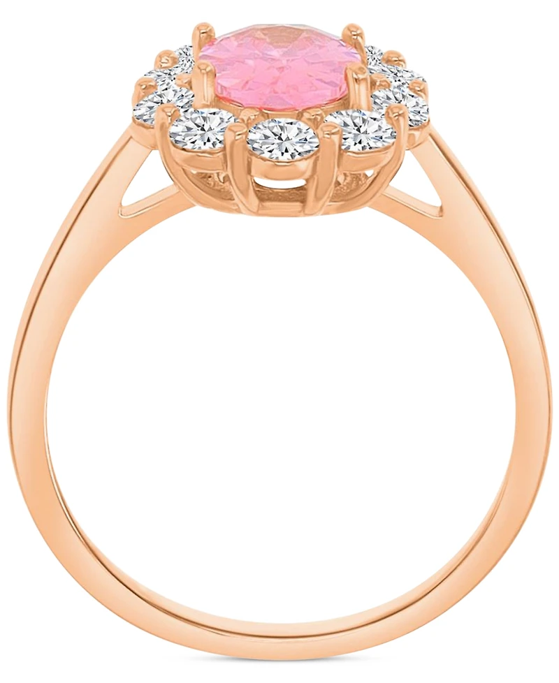 Lab-Created Morganite (2-1/20 ct. t.w.) & Cubic Zirconia Halo Ring 14k Rose Gold-Plated Sterling Silver